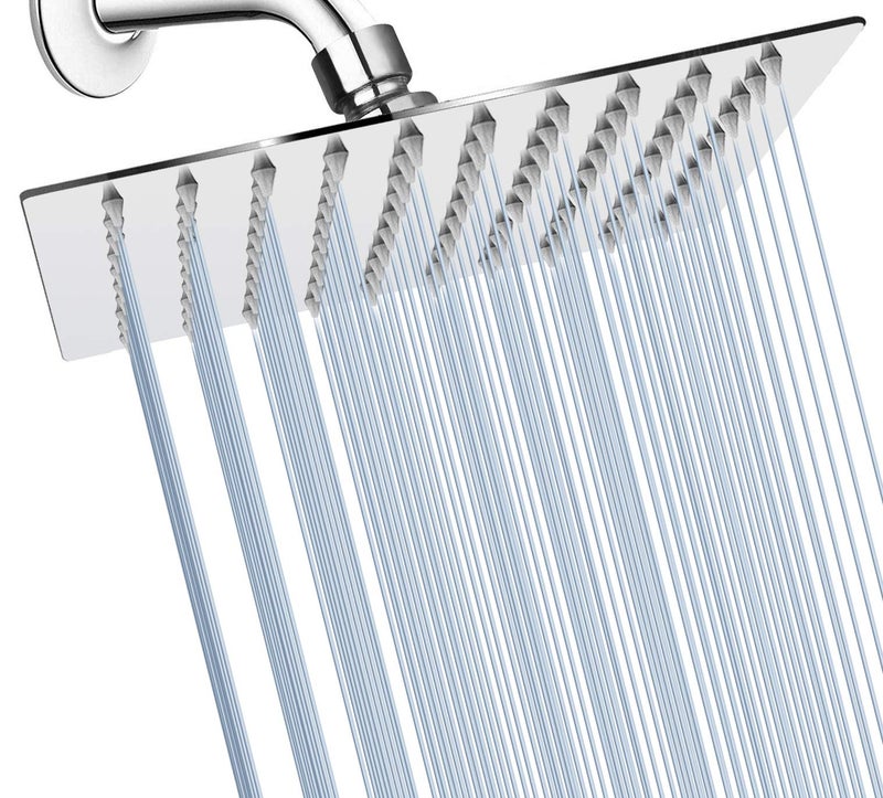 GGStudy Square 8 Inch Square Stainless Steel Shower Head - Rain Style Shower Head Chrome - Image 1